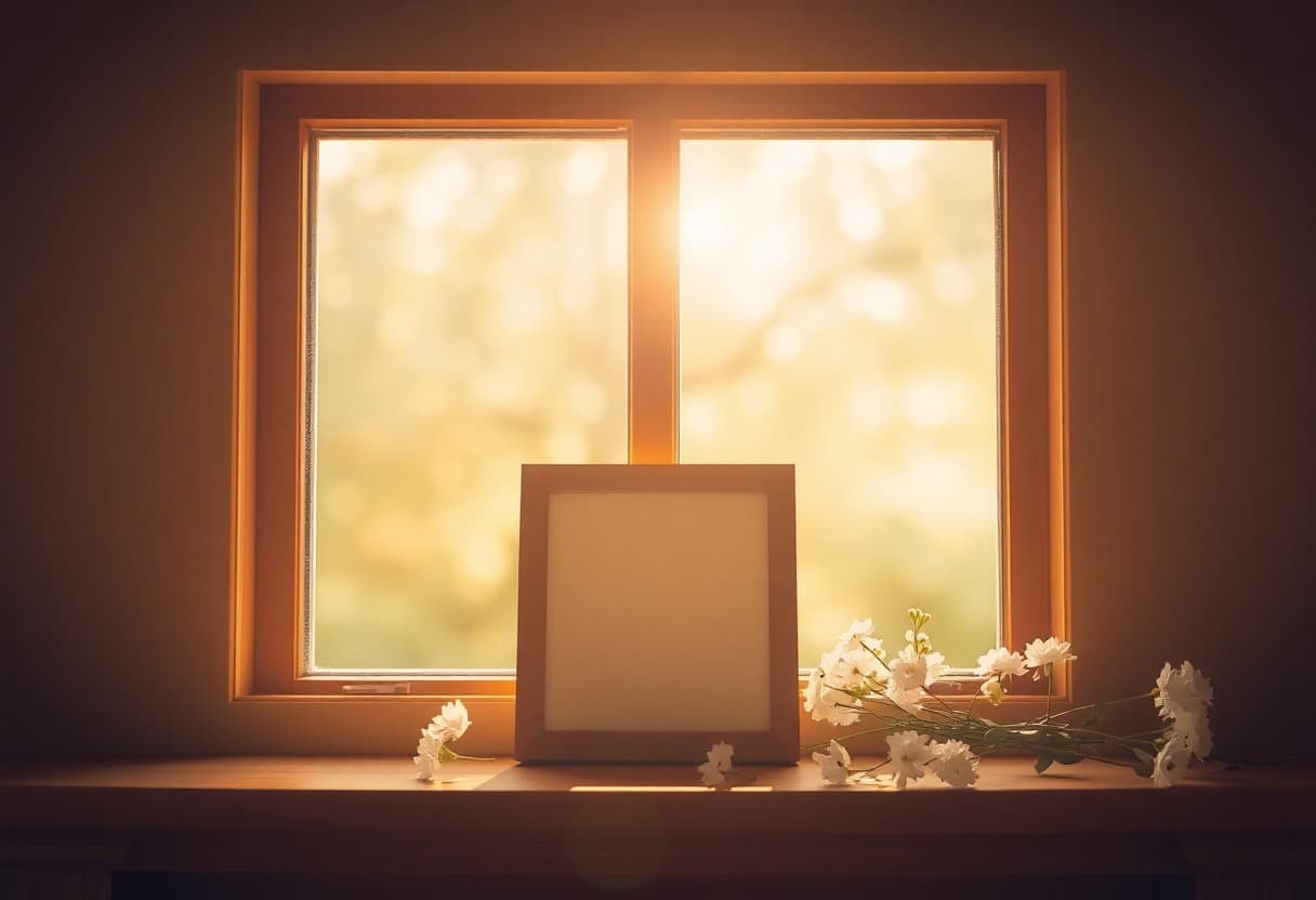 A framed photo of a loved one surrounded by soft candlelight and flowers at a celebration of life gathering