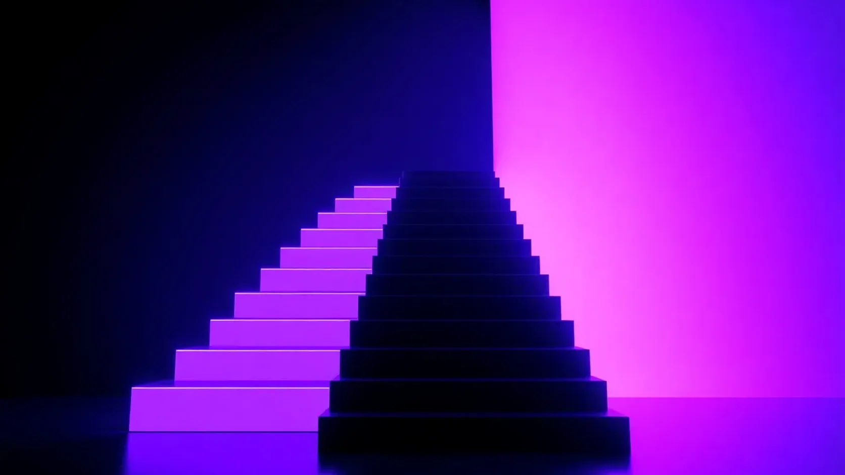 Cost to make a product video ad — an ascending ladder of glowing video panels from small to large in a dark violet studio.