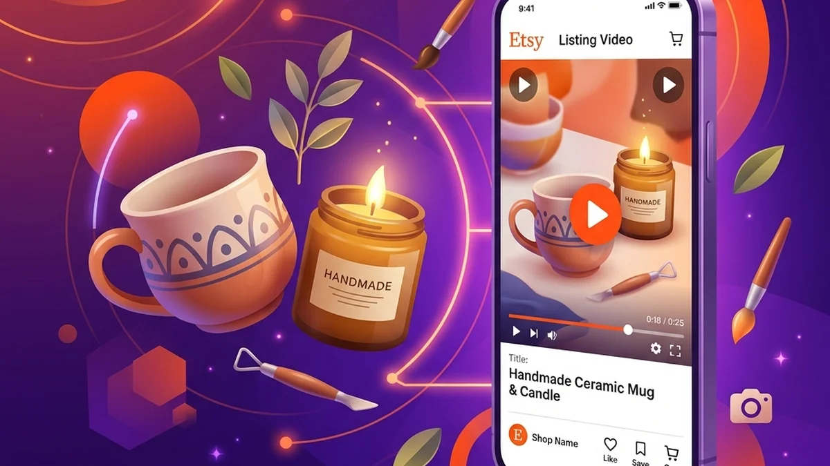 Etsy listing video requirements and product preview on a seller workspace