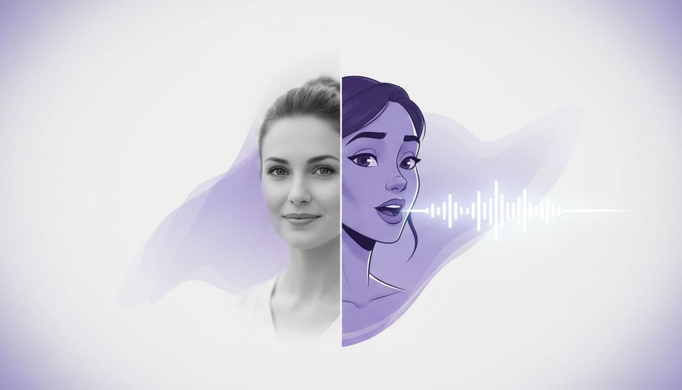 A portrait photo turning into an HD talking avatar video, shown as four numbered steps from photo to script to review to export