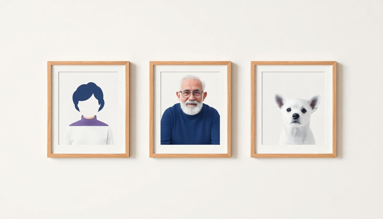 A grid of talking photo ideas — a birthday portrait, a pet, and a vintage photo speaking in TalkPix