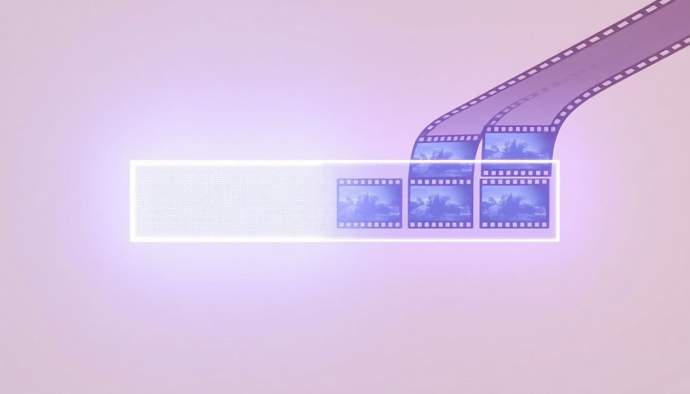 A block of typed text dissolving into cinematic AI-generated video frames on a timeline