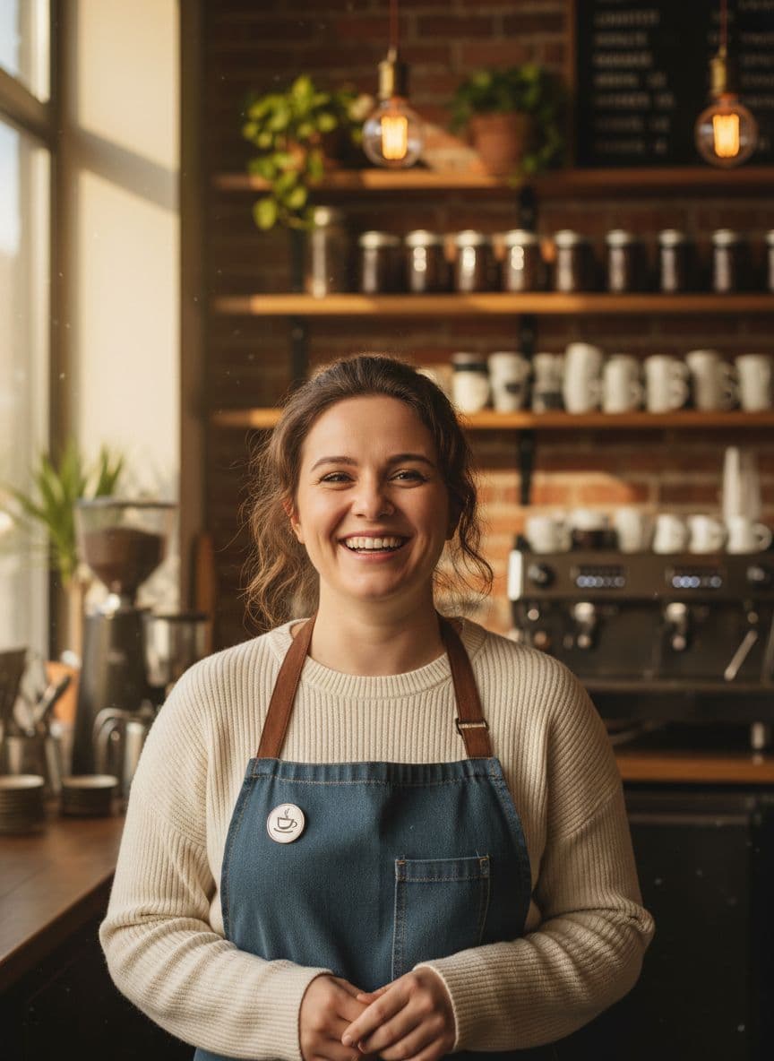 Original Gemini-generated cafe owner portrait before TalkPix animation