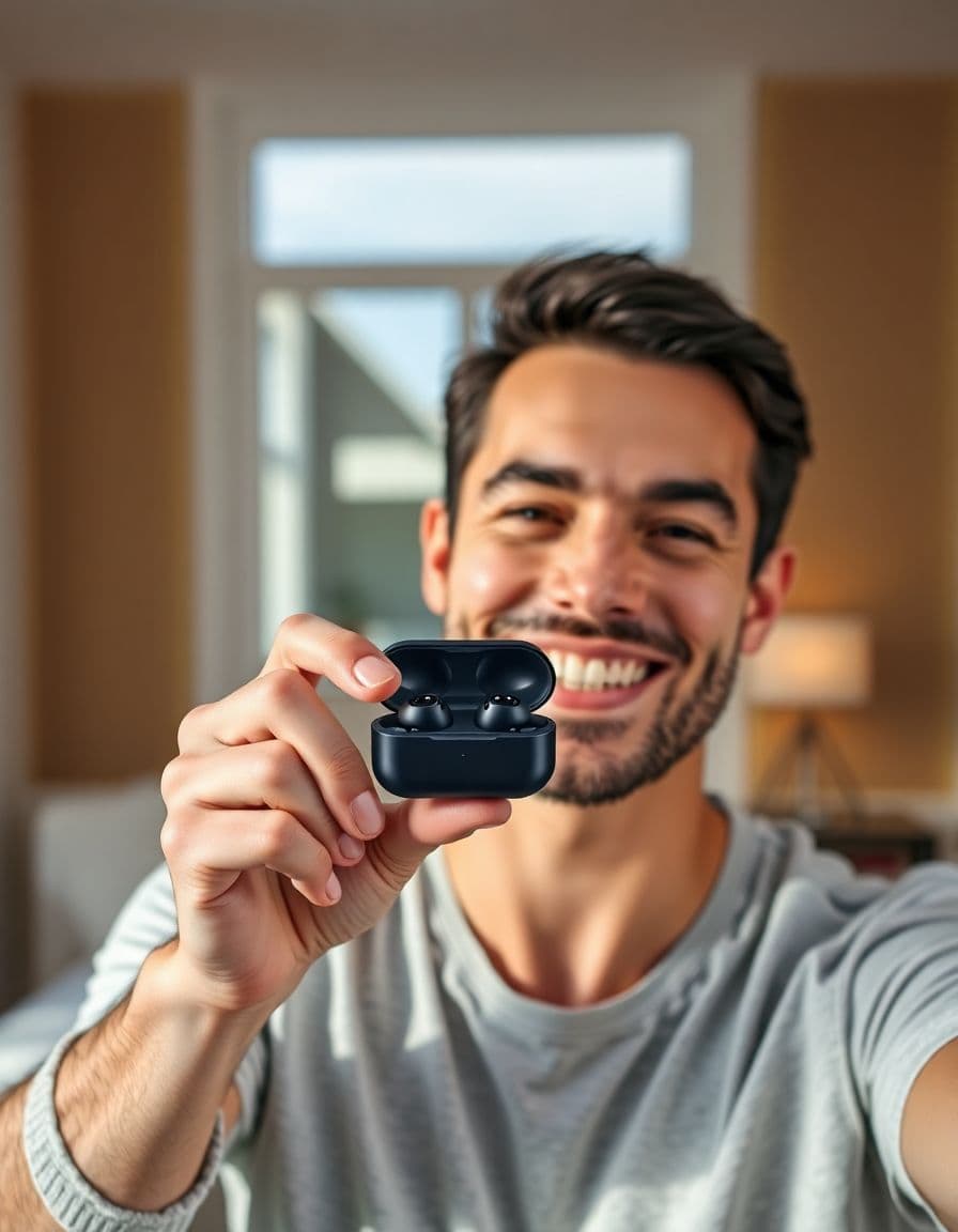 AI UGC creator holding a tech & gadgets product for a talking video ad