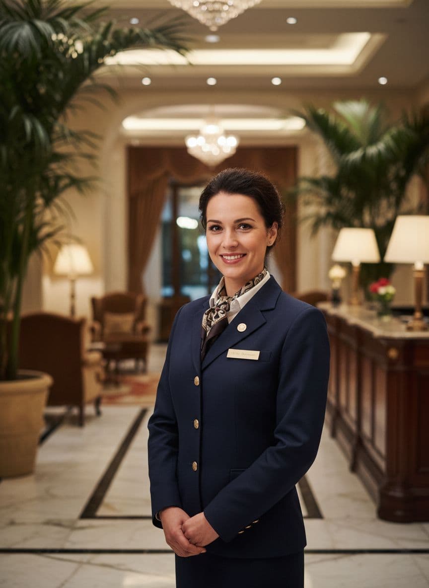 Original Gemini-generated hotel concierge portrait before TalkPix animation